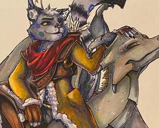 Traditional Media Full Body + Extra Character (tan background)