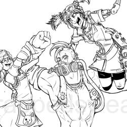 Full Body Lineart Example + 2 characters